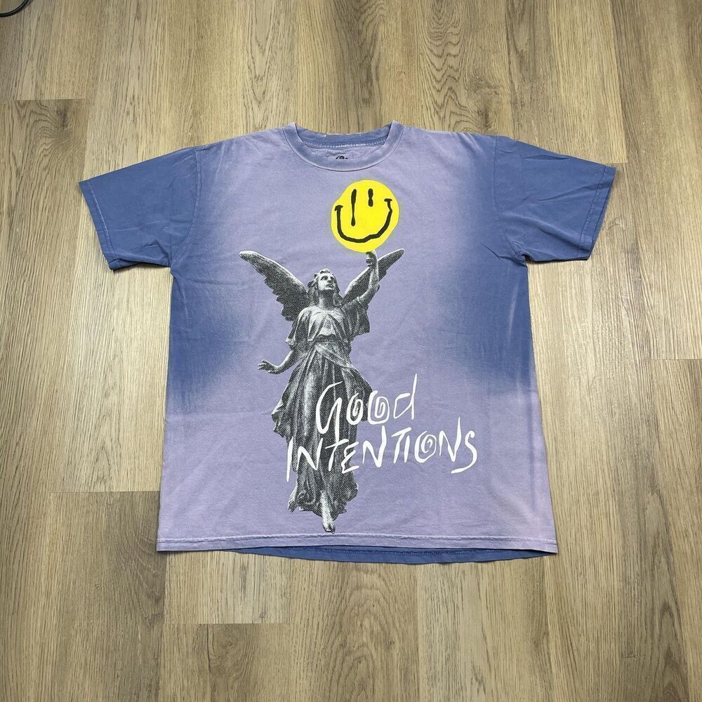 XO The Weeknd Shirt Mens Large Purple Blue Good Intentions Angel Smiley Graphic